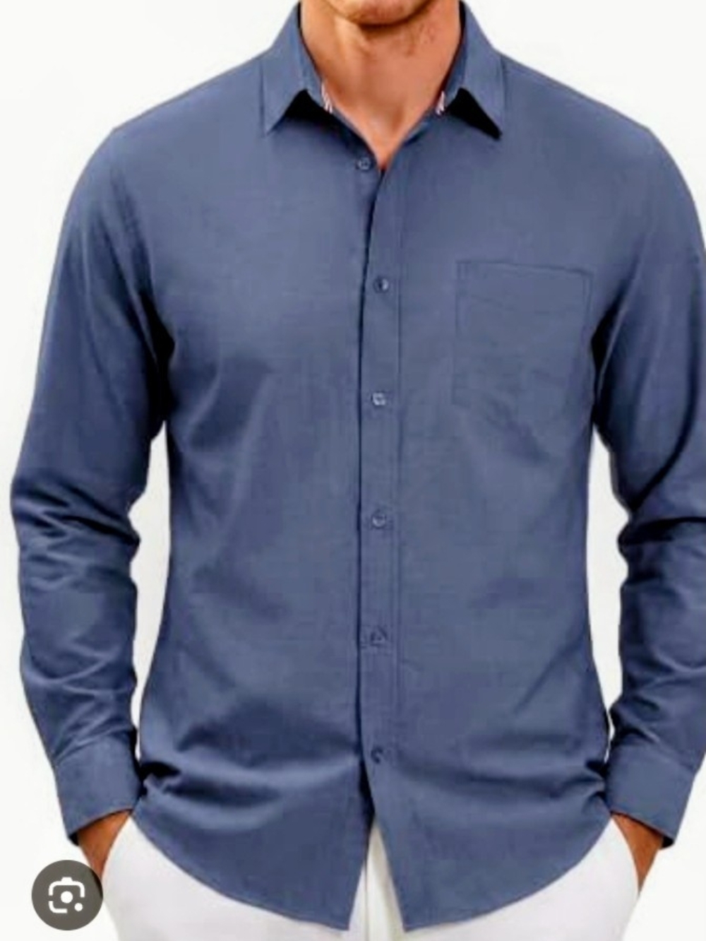 Van Heusen Men's Button-Down Shirt in Slate Blue Never Tuck Slim Fit